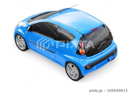 metallic ultra compact city car for the cramped streets of historic cities with low fuel consumption. 3d rendering metallic ultra compact city car for the cramped streets of historic cities with low fuel consumption. 3d rendering 106690615