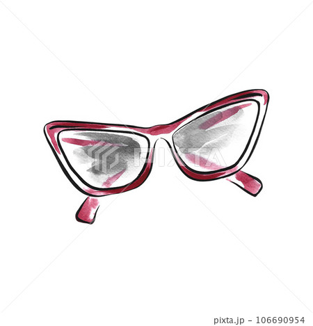 The pink-framed glasses are hand-drawn with a contour and watercolor stains. Beauty banner template for greeting card 106690954
