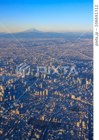東京_朝焼けに染まる大都会と富士山の絶景 東京_朝焼けに染まる大都会と富士山の絶景 106691312
