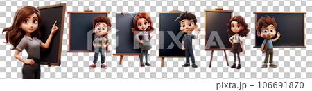 Set of Cartoon Children Standing in Front of Blackboard 106691870