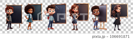 Set of Cartoon Children Standing in Front of Blackboard 106691871