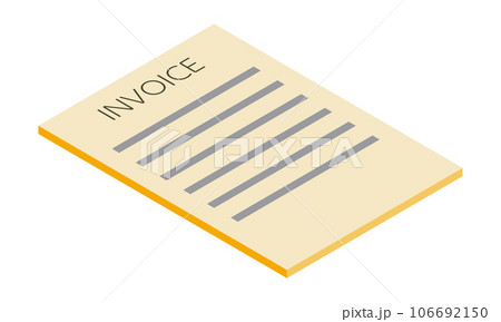 請求書2(縦型・アイソメ置き・手前右向き・書類・英語・オレンジ・1枚) 請求書2(縦型・アイソメ置き・手前右向き・書類・英語・オレンジ・1枚) 106692150