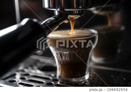 Sleek and modern coffee maker brewing up a delicious cup of java with a rich aroma is the perfect way to enjoy coffee at home. AI Generative. 106692656