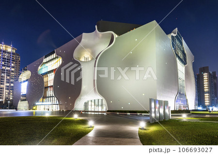 Night view of the National Taichung Theater in Taiwan. This is the only national performing arts center in central Taiwan. Night view of the National Taichung Theater in Taiwan. This is the only national performing arts center in central Taiwan. 106693027