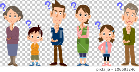 The facial expressions and gestures of a three-generation family with doubts The facial expressions and gestures of a three-generation family with doubts 106693240