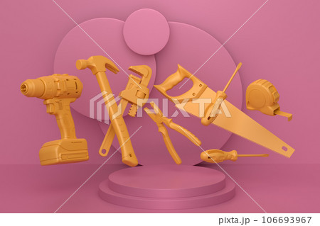 Abstract scene or podium with carpenters tools on monochrome background Abstract scene or podium with carpenters tools on monochrome background 106693967