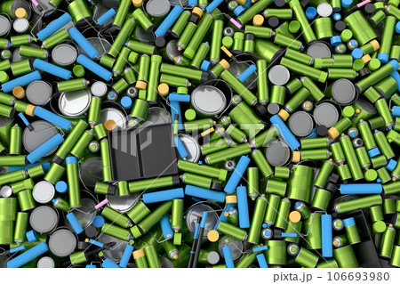 Pile of spray paint cans on green background. Spray bottle and dispenser Pile of spray paint cans on green background. Spray bottle and dispenser 106693980