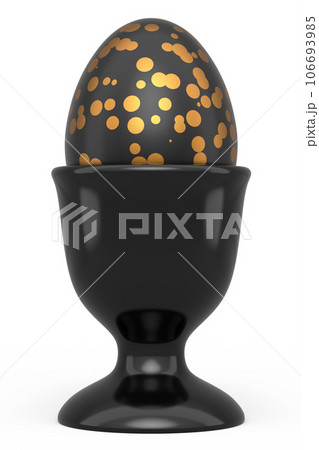 Easter egg with gold and black pattern in egg cup isolated on white background Easter egg with gold and black pattern in egg cup isolated on white background 106693985