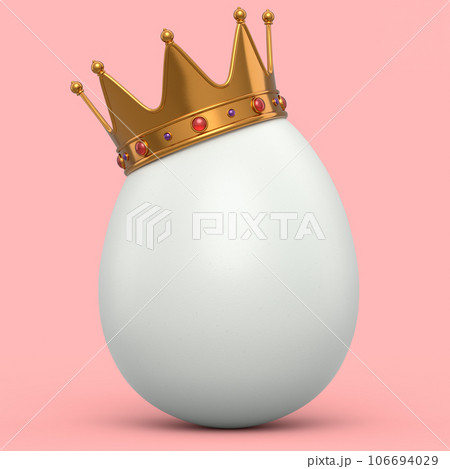 Farm organic white egg with gold royal king crown on pink background 106694029