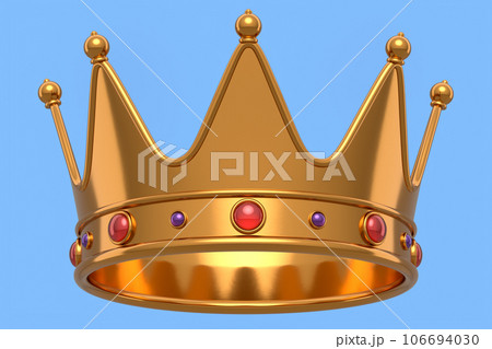 Gold royal king crown with jewelry isolated on blue background. Gold royal king crown with jewelry isolated on blue background. 106694030