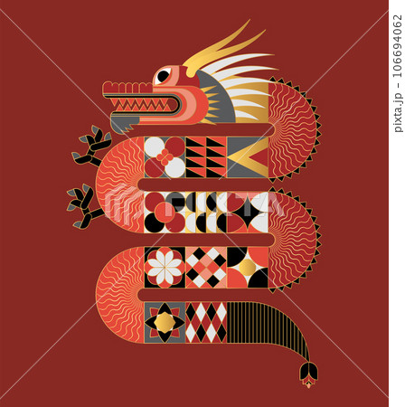 Red abstract geometric chinese dragon. Modern shape design. Zodiac sign Red abstract geometric chinese dragon. Modern shape design. Zodiac sign 106694062