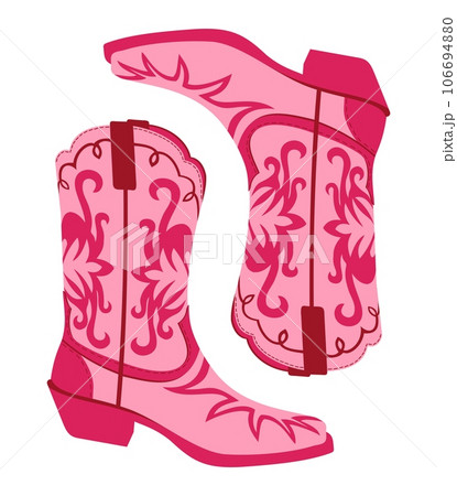 Retro cowgirl boots. Vector isolated illustration. Pink glamour footwear. Pinkcore concept. 106694880