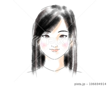 正面を向く長い黒髪の女性 正面を向く長い黒髪の女性 106694914