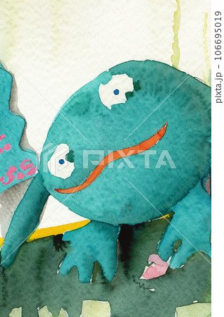 緑色のモンスター 水彩イラスト 緑色のモンスター 水彩イラスト 106695019