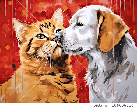 Animal friendship, cat and dog touching noses of each other Animal friendship, cat and dog touching noses of each other 106696510