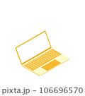 白色画面のノートパソコン（16:9・アイソメ・右向き・自然な傾き・オレンジ・1台） 106696570