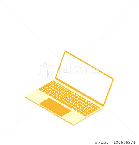 白色画面のノートパソコン（16:9・アイソメ・左向き・自然な傾き・オレンジ・1台） 106696571