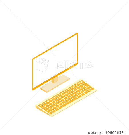 白色画面のキーボード別のモニター(16:9・アイソメ・右向き・オレンジ・1台) 白色画面のキーボード別のモニター(16:9・アイソメ・右向き・オレンジ・1台) 106696574
