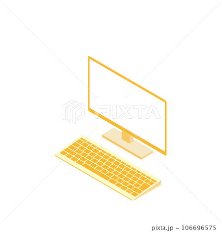 白色画面のキーボード別のモニター(16:9・アイソメ・左向き・オレンジ・1台) 白色画面のキーボード別のモニター(16:9・アイソメ・左向き・オレンジ・1台) 106696575