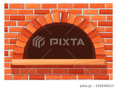 Brick wood stove background. Empty furnace or fireplace 106696625