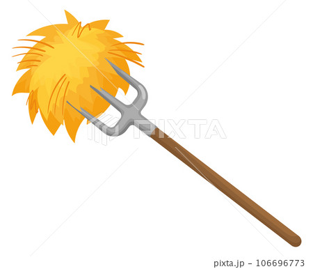 Hayfork with golden straw cartoon icon. Farm work symbol Hayfork with golden straw cartoon icon. Farm work symbol 106696773