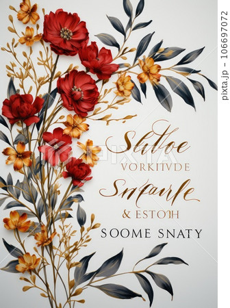 Floral cover, frame design with orchid flower on white background. Luxury premium background pattern for tropical menu, elite summer sale, luxe invite template 106697072
