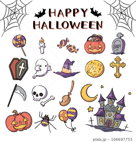手描きのハロウィンのイラストセットのイラスト素材 [106697755