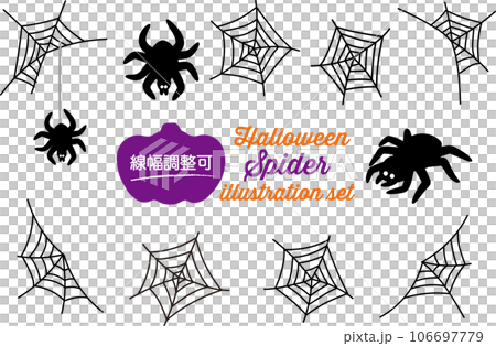 Easy to use with editable line width! Fashionable and cute spider and cobweb vector illustration set for Halloween background Easy to use with editable line width! Fashionable and cute spider and cobweb vector illustration set for Halloween background 106697779