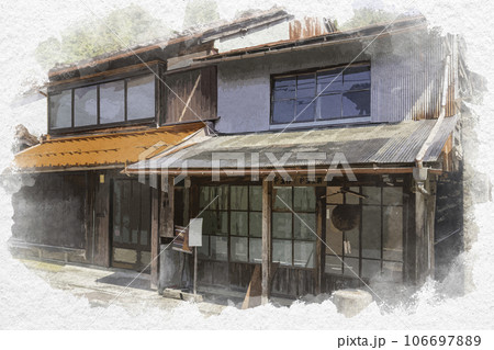 水彩画風 智頭宿 杉玉工房 鳥取県八頭郡智頭町 水彩画風 智頭宿 杉玉工房 鳥取県八頭郡智頭町 106697889