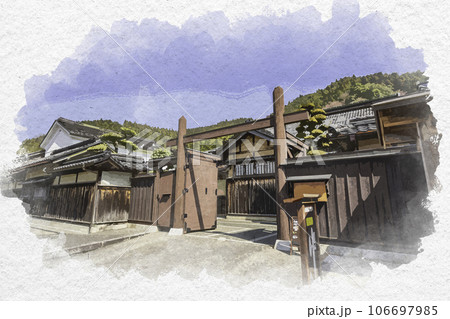 水彩画風　智頭宿　石谷家住宅　鳥取県八頭郡智頭町 106697985