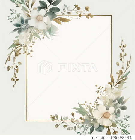 Floral cover, frame design with orchid flower on white background. Luxury premium background pattern for tropical menu, elite summer sale, luxe invite template 106698244