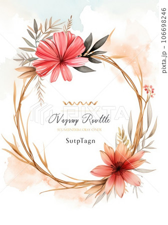 Floral cover, frame design with orchid flower on white background. Luxury premium background pattern for tropical menu, elite summer sale, luxe invite template 106698246
