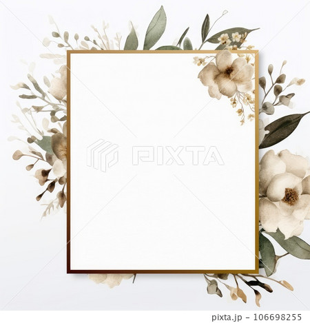 Floral cover, frame design with orchid flower on white background. Luxury premium background pattern for tropical menu, elite summer sale, luxe invite template 106698255