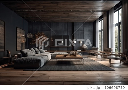 Modern interior design for home, office, interior details, upholstered furniture against the background of a dark classic wall Modern interior design for home, office, interior details, upholstered furniture against the background of a dark classic wall 106698730
