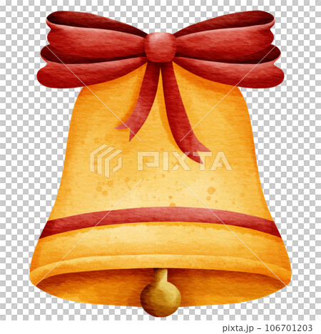 Isolated cute yellow christmas bell with red ribbon bow in watercolor style and transparent background 106701203