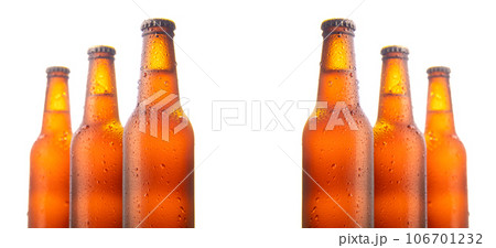 Fresh beers bottles on white background 106701232