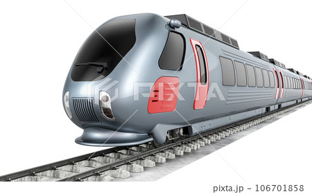 High speed train on the tracks. 3D rendering High speed train on the tracks. 3D rendering 106701858