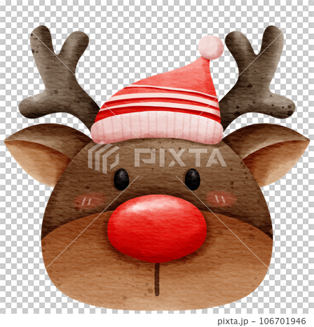Isolated cute christmas reindeer wear red hat in watercolor style and transparent background 106701946