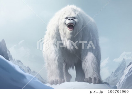 Cute yeti snowy mountain. Monster creature. Generate Ai 106703960