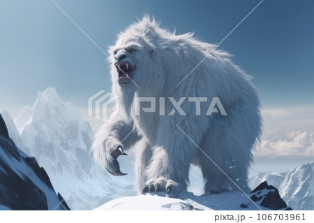 Yeti snowy mountain angry. Cute bigfoot. Generate Ai 106703961