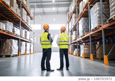 Warehouse worker. Manager industry factory. Generate Ai 106703972