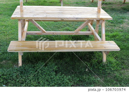 Bench for rest in a city park on the shores of the Mediterranean Sea in Israel. 106703974