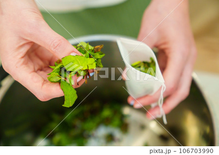 The process of packing the collection of tea...の写真素材 [106703990] - PIXTA