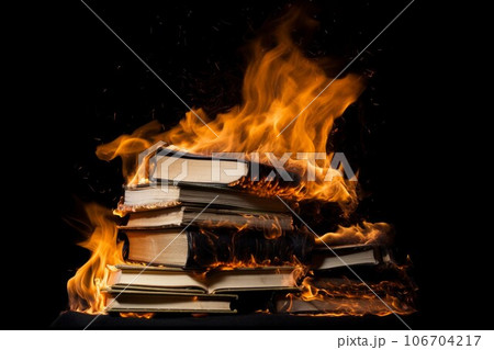 Stack book fire magic. Human press. Generate AI 106704217
