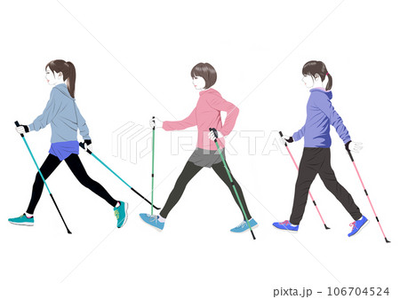 ウォーキングをする三人の女性イラスト 106704524