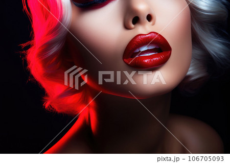 Beautiful red lips close up, festive evening make up Generative AI 106705093