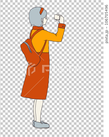 A young woman taking a picture with a smartphone 106705496