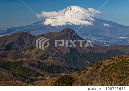 箱根・明神ヶ岳から見る富士山と金時山 箱根・明神ヶ岳から見る富士山と金時山 106705625