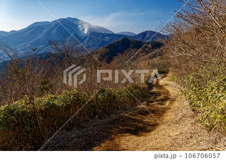 明神ヶ岳への稜線から見る噴煙上がる大涌谷と箱根の山並み 明神ヶ岳への稜線から見る噴煙上がる大涌谷と箱根の山並み 106706057