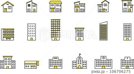 建物の線画アイコンセット(カラー) 建物の線画アイコンセット(カラー) 106706275